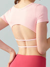 ZASUWA Female Sexy Backless Ribbed Cropped Short Sleeves