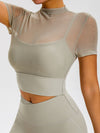 ZASUWA Female Sexy Sheer Mesh Cropped Short Sleeves