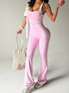 ZASUWA Female Sexy Contrast Color Stripes Cross Back Flare Jumpsuit