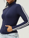 ZASUWA Female Zipper Contrast Color Stripes Pocket Jacket