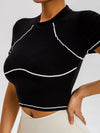 ZASUWA Female Sexy Contrast Color Stripes High-rise Short Sleeves