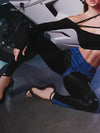 🖤ZASUWA Female Contrast Color Faux Leather Leggings