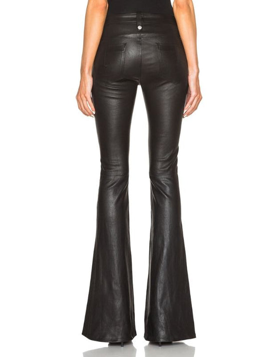 ZASUWA Female Faux Leather Zipper Lace-up Flare Leggings