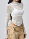 ZASUWA Female Solid Color Sheer Mesh Long Sleeves