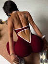 ZASUWA Female Contrast Color Hollow Out Ribbed Scrunch Bum Jumpsuit