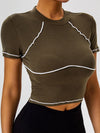 ZASUWA Female Sexy Contrast Color Stripes High-rise Short Sleeves