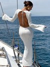 ZASUWA Female Sexy Backless Fishnet Swimwear Cover Without Bikini Set Long Dress