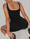 ZASUWA Female U Collar Contrast Color Stripes Backless Romper