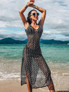 ZASUWA Female Sexy Sheer Mesh Print Backless Swimwear Cover Without Bikini Set Long Dress