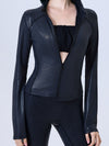ZASUWA Female Faux Leather Zipper With Hat Jacket