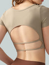 ZASUWA Female Sexy Backless Ribbed Cropped Short Sleeves