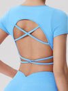 ZASUWA Female Sexy Cross Back Cropped Short Sleeves