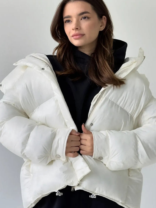 ZASUWA Female Pocket Zipper Warm With Hat Coat Jacket