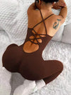 ZASUWA Female Sexy Cross Back Elastic Tight Jumpsuit