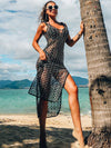 ZASUWA Female Sexy Sheer Mesh Print Backless Swimwear Cover Without Bikini Set Long Dress