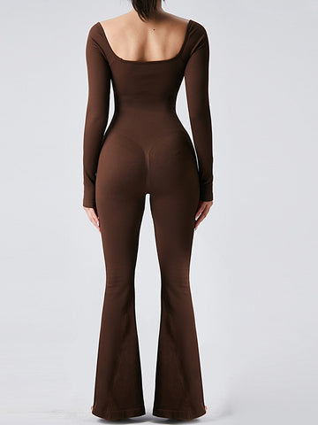 ZASUWA Female Ribbed U Collar Flare Jumpsuit