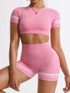 ZASUWA Female Leopard Print Stripes Deep V Back Short Tracksuit