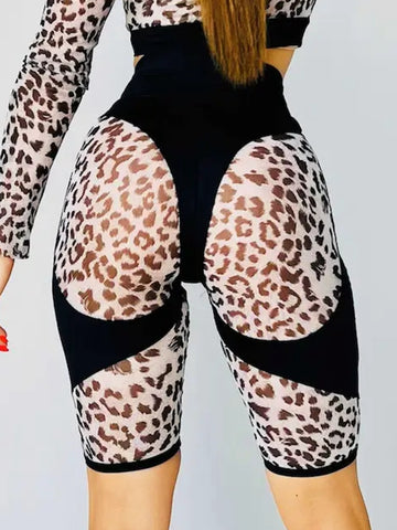 🖤ZASUWA Female Sheer Mesh Leopard  Push Up Shorts