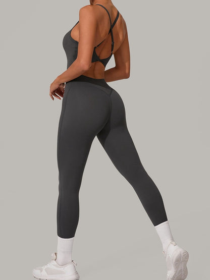 Sexy Cross Back U Collar Jumpsuit