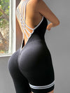 ZASUWA Female Contrast Color Stripes Cross Back Deep V Back Scrunch Bum Short Romper
