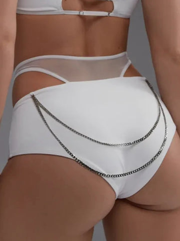🖤ZASUWA Female Sheer Mesh Cutout With Sexy Metal Chain Shorts