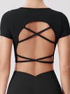 ZASUWA Female Sexy Cross Back Cropped Short Sleeves