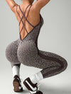 ZASUWA Female Leopard Print Cross Back Jumpsuit