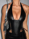 ZASUWA Female Faux Leather Lace-up Tank