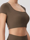 ZASUWA Female Sexy Cross Back Cropped Short Sleeves