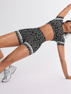 ZASUWA Female Leopard Print Stripes Deep V Back Short Tracksuit