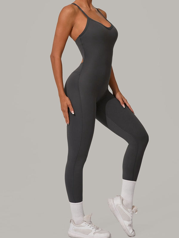 Sexy Cross Back U Collar Jumpsuit