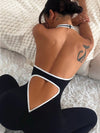 ZASUWA Female Contrast Color Hollow Out Ribbed Scrunch Bum Jumpsuit