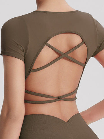 ZASUWA Female Sexy Cross Back Cropped Short Sleeves
