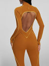ZASUWA Female Sexy Backless Zipper Contrast Color Stripes Jumpsuit