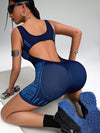ZASUWA Female Hollow Out Net Snakeskin Print Stripes Stitch Elastic Tight Romper