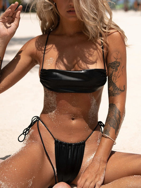 ZASUWA Female Faux Leather Leopard Bikini Sets