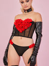 ZASUWA Female Rose Heart Shape Mesh PU Faux Leather Lingerie