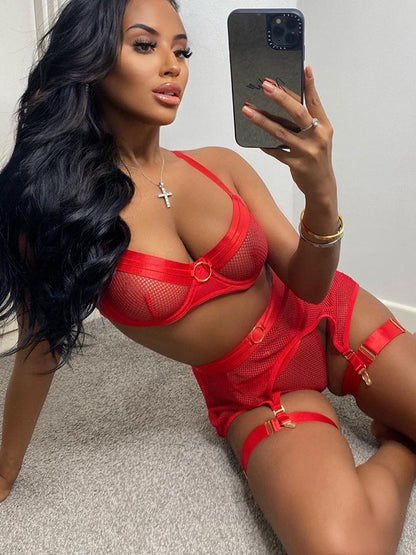 ملابس داخلية نسائية فريدة من نوعها من ZASUWA، مكونة من 3 قطع، بتصميم شبكي