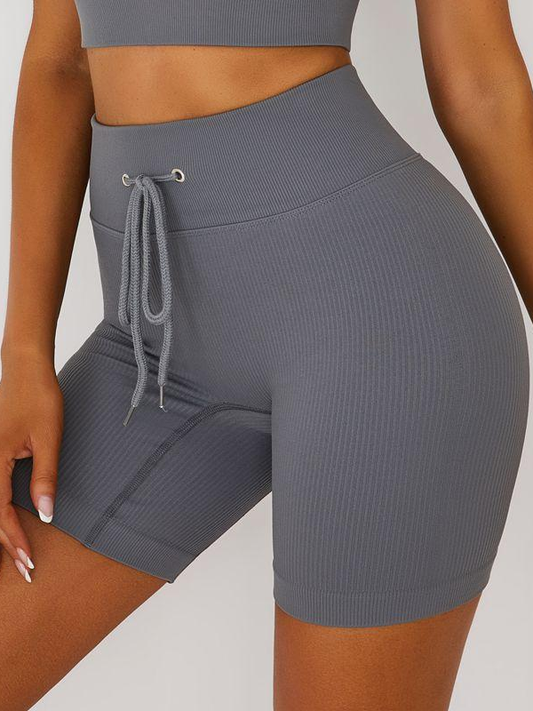 ZASUWA Female Drawstring Ribbed Fitness Spandex Gym Booty Shorts