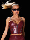 ZASUWA Female Glossy Faux Leather Pocket Leggings