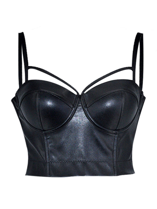Plus Size Glossy Faux Leather Hollow Out Corset Shapewear