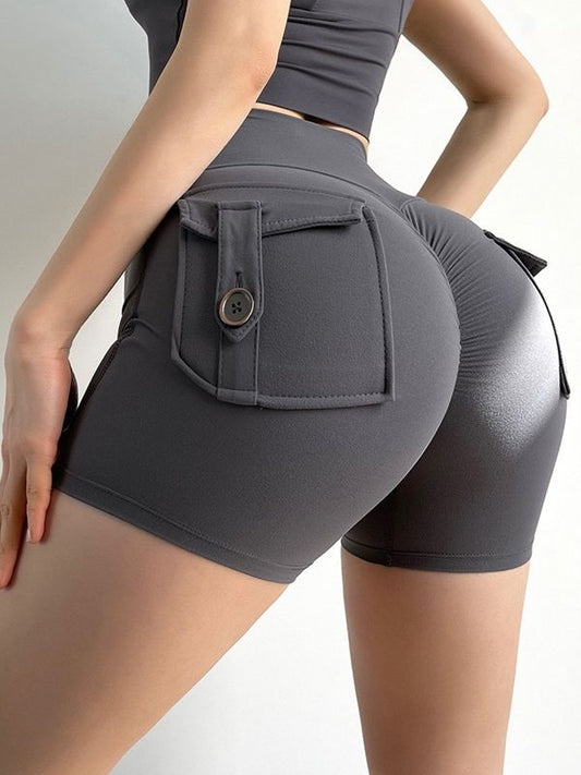 ZASUWA Female Elastic Hip Lifting Spandex Gym Booty Cargo Shorts