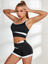 ZASUWA Female Contrast Color Cross Back Short Tracksuit