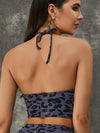 ZASUWA Female Leopard Print Hollow Out Halter Scrunch Bum Short Tracksuit