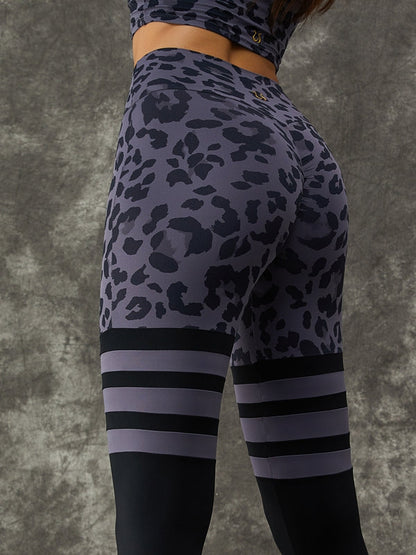 Leopard Print Hollow Out Halter Scrunch Bum Tracksuit