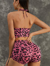 ZASUWA Female Leopard Print Hollow Out Halter Scrunch Bum Tracksuit