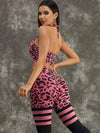 ZASUWA Female Leopard Print Hollow Out Halter Scrunch Bum Short Tracksuit