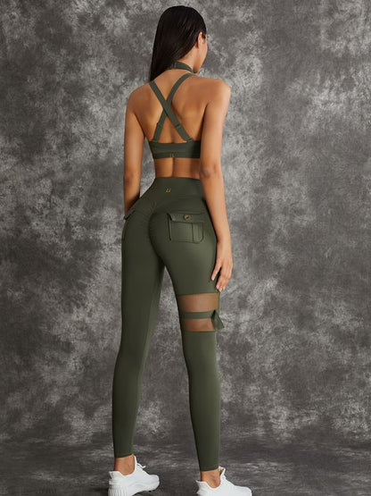 Unique Cut Out Pocket Mesh Scrunch Bum Leggings