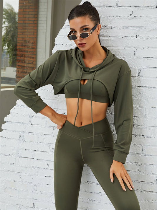ZASUWA Female Pocket Hollow Out V-shape Waist Hoodied Leggings