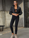 ZASUWA Female Snake Print Hollow Out Pocket PU Sportswear